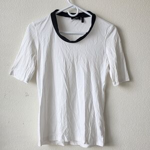 🚫SOLD🚫 Theory White Pima Cotton Short Sleeve Tee Black Trim